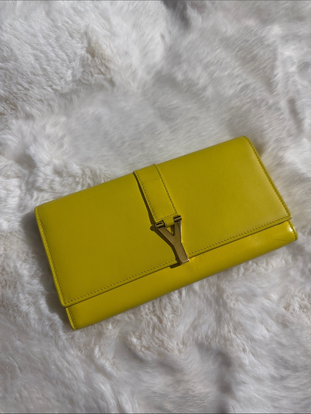 Yves Saint Laurent YSL Yellow Leather Y-Signature Clutch